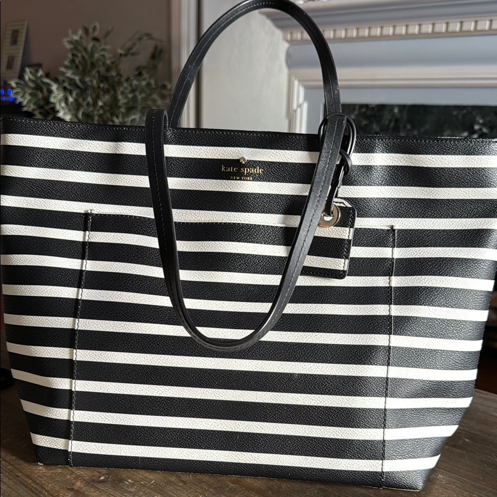 Kate Spade Black and White Striped Tote Bag